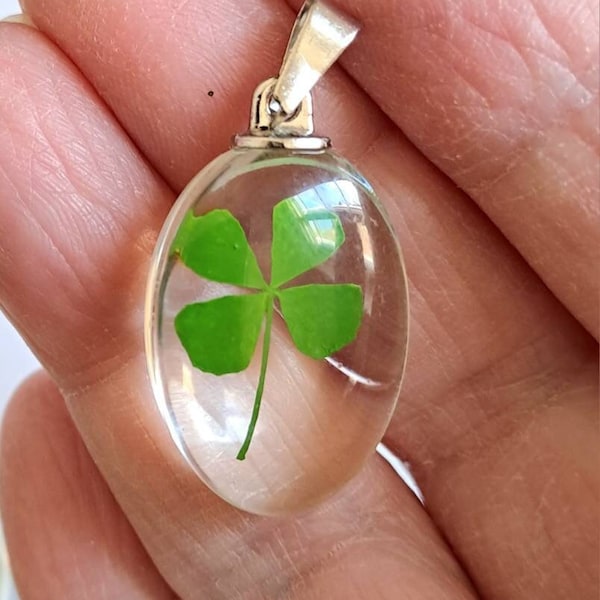 1 water drop pendant charm dried flower 4-leaf clover transparent epoxy resin