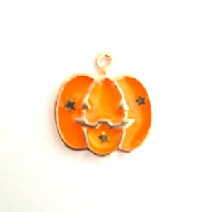 1 halloween pumpkin bead charm, resin with golden borders image 2