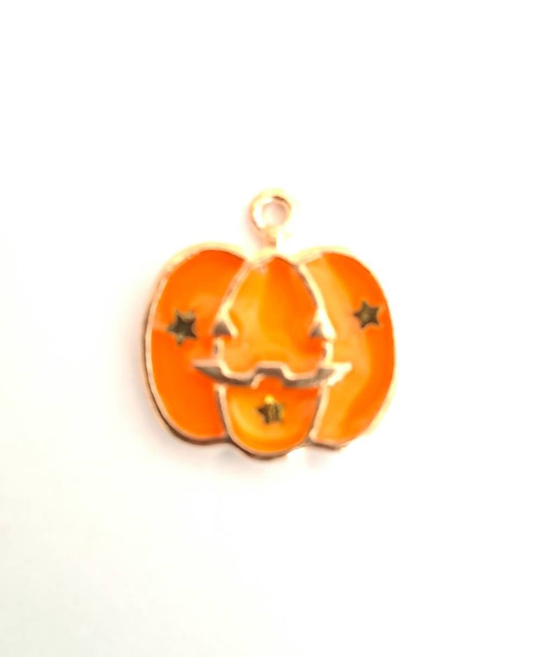 1 halloween pumpkin bead charm, resin with golden borders image 2