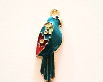 1 parrot charm enamelled colors with golden contours