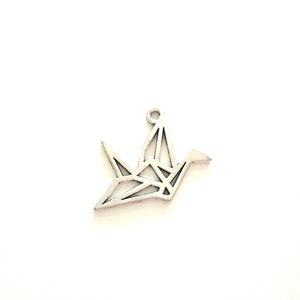 1 crane pendant charm, Japanese lucky bird, light silver