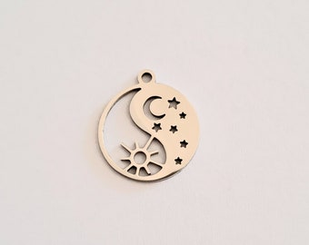 1 charm pendant moon star sun stainless steel light silver 15 x 15 mm