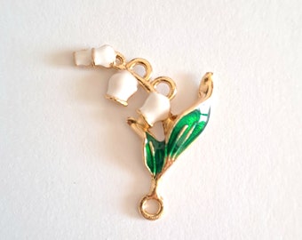 1 breloque pendentif brin de muguet couleurs émaillées contours dorés 30 x 15 mm