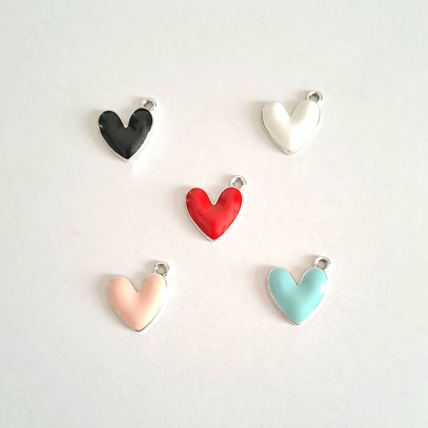 1 flat heart bead charm enameled colors 6 colors to choose from