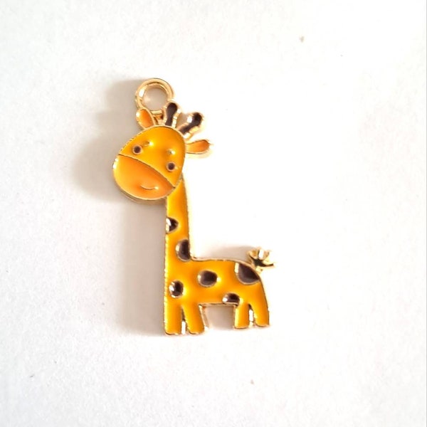 1 breloque perle girafe plate, couleurs émaillées