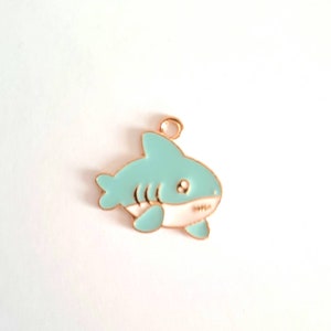 1 shark bead charm enameled colors with golden borders