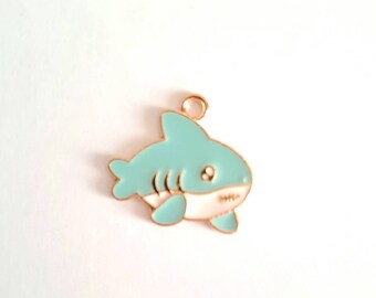 1 shark bead charm enameled colors with golden borders