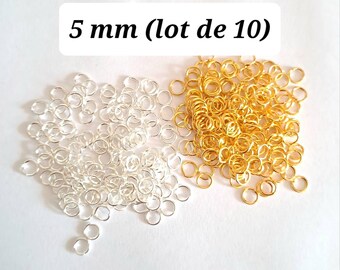 Junction rings set of 10, light silver or gold color, diameter 5 mm