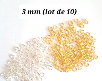 Anneaux de jonction  lot de 10, couleur argent clair ou doré diamètre 3 mm