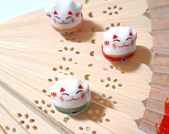 1 lucky cat ceramic bead, 14 mm, vertical hole 6 colors to choose from