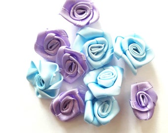 10 petits noeuds ruban satin, roses, bleu, parme, fleurs tissu satin