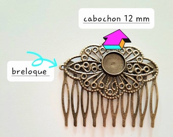 Peigne attache cheveux pour cabochon 12 mm et breloque acier inoxydable couleur bronze