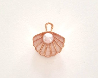 1 breloque perle médaillon coquillage perle, couleurs émaillées