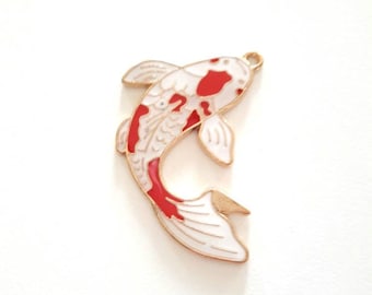 1 Japanese fish bead charm, koi carp, flat, enameled colors