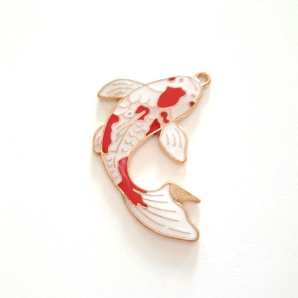 1 Japanese fish bead charm, koi carp, flat, enameled colors