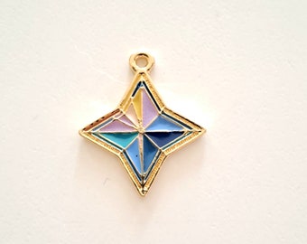 1 shuriken star charm enameled colors with golden borders 24 x 21 mm