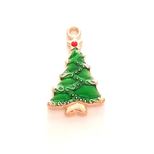 1 Christmas bead charm, Christmas tree, flat, enamelled colors