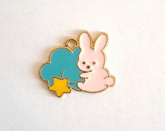 1 cloud rabbit bead charm enameled colors with golden borders