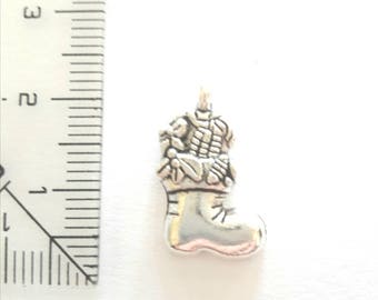 1 Christmas boot pendant charm, aged silver color