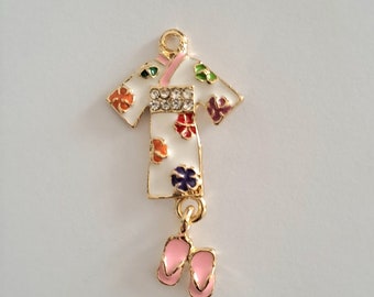 1 Japanese-style kimono flip-flop charm enameled colors with golden outlines