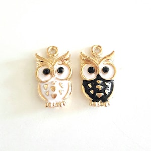 1 owl owl charm, gold metal, enamel colors, 2 color choices