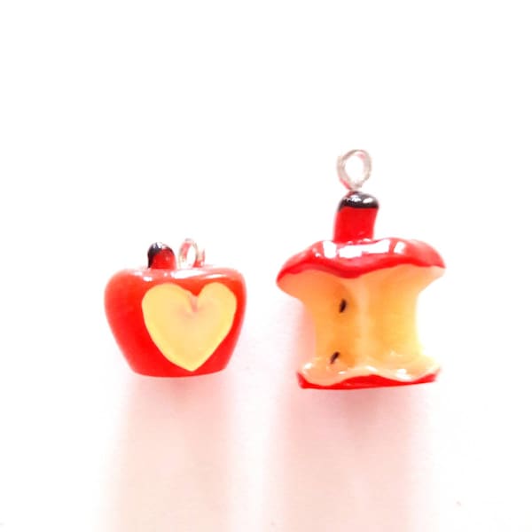 Duet charms: apple and its core, resin