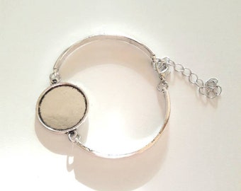 Stainless silver metal bracelet, cabochon support 20 mm, rigid