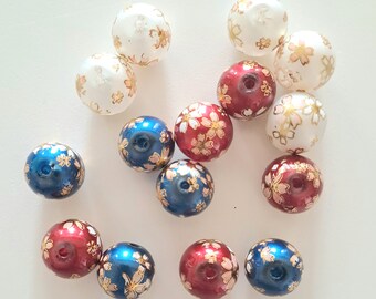 Perle japonaise Tensha ronde 12 mm fleurs de cerisier 3 coloris au choix