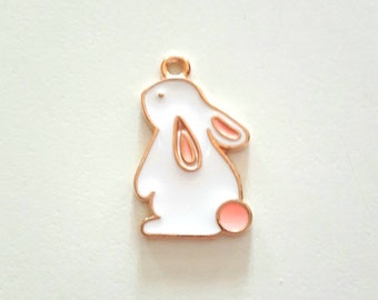 1 rabbit pearl charm, enameled colors, gold borders