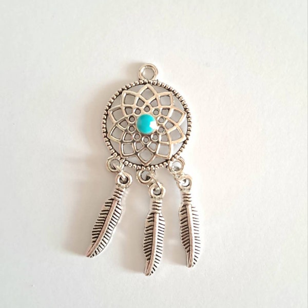 1 breloque pendentif attrape- perle bleue rêves couleur métal argent vieilli