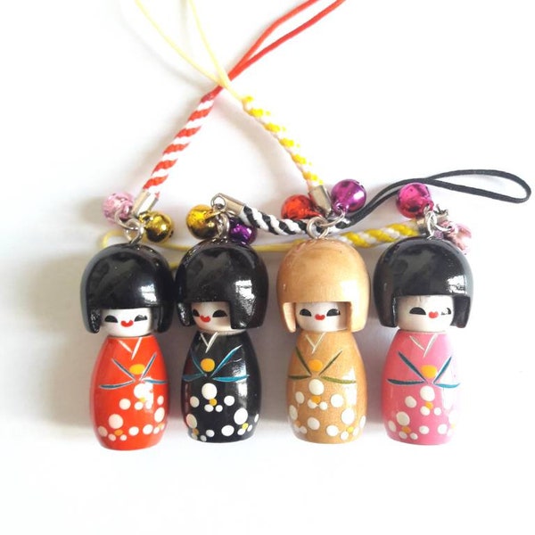 1 breloque kokeshi bois peint et laqué, pluqieurs couleurs au choix, 4 cm