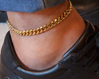 Gold Chain Anklet for Men 7mm Gold Anklet for Men Mens Stainless Steel Anklet Fashion Cuban Chain Anklet by Vintagerosegallery Etsy