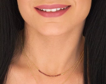 Garnet Bar Necklace: Gold-Plated Sterling Silver January Birthstone