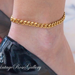 Gold Cuban Chain Anklet: 7mm Stainless Steel Fashion Anklet