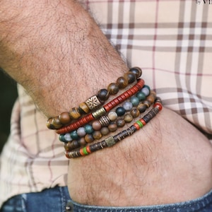 Herenarmband kraal, set boho-armband, tribal herenarmband, cadeau voor mannen, tijgeroogarmband, testosteron van VintageRoseGallery
