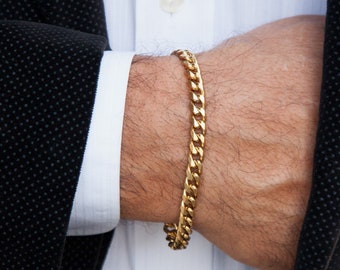 Mens Bracelet, Mens Gold Chain Bracelet, Mens Gift, Gift for Husband, Gift for Boyfriend, Stainless Steel Bracelet by VintageRoseGallery