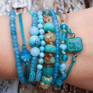 Blue Jade Gemstones Bracelet , Blue Jade Stack Bracelet, Layered Gemstones Bracelet, Friendship Bracelet by VintageRoseGallery zdjęcie 3