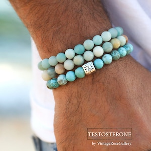 Herenarmband, herencadeau, set kralenarmbanden, turquoise armbanden edelstenen herenarmbanden, herencadeau van VintageRoseGallery