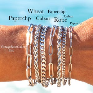 Men&#39;s Stainless Steel Chain Bracelet: Waterproof Rope, Cuban, Paperclip