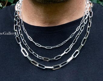 Mens Necklace, Waterproof Paperclip Stainless Steel Necklaces , Silver Paperclip Necklaces, Stainless Steel Chains by VintageRoseGallery