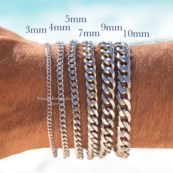 Mens Silver Waterproof Cuban Bracelets , Stainless Steel Chain bracelets, Mens Gifts , Gift for Dad, Him, Husband  by VintageRoseGallery