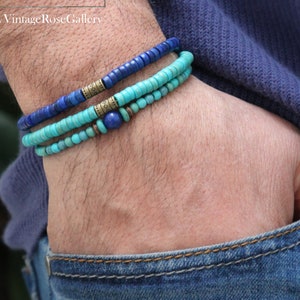 Pulsera de cuentas heishi turquesas: estilo tribal de bronce antiguo