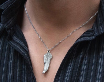 Stainless Steel Angel Wing Mens Necklace: Bohemian Boho Style