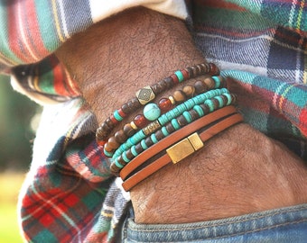 Pulsera para hombre, pulsera boho para hombre, regalo de Navidad, pulsera tribal para hombre, regalo para hombre, pulsera turquesa, VintageRoseGallery