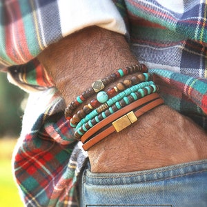 Mens Bracelet, Boho Mens Bracelet, Christmas Gift, Tribal Mens Bracelet, Gift for Men, Turquoise Bracelet, VintageRoseGallery zdjęcie 1