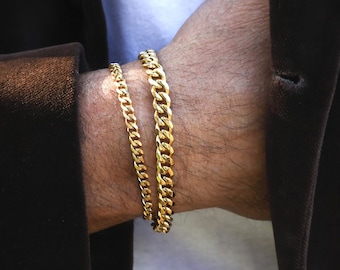 18K Gold Chain Bracelet for Men: Stainless Steel Curb Link