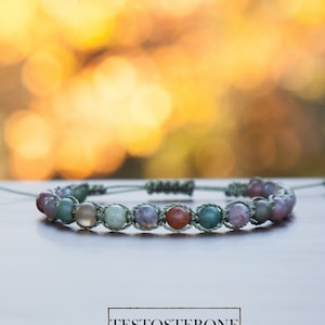 Mens Agate Gemstone Bracelet: Tribal Boho Beaded Macrame