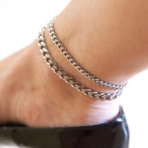 Chunky Chain Anklet for Woman , Silver Anklet for Woman, Stainless Steel Anklets, Fashion Curbe Chain Anklets  by VintageRoseGallery