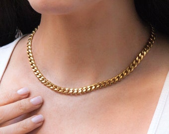 Gold Chain Necklace, Gold Chain Choker, Thick 7mm Chain Necklace, Classic Gold Chain Necklace, Necklaces for Woman by VintageRoseGallery