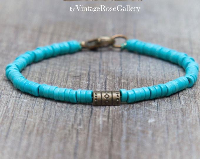 Mens Tribal Bracelet Turquoise Gemstones Mens Bracelet Boho Etsy